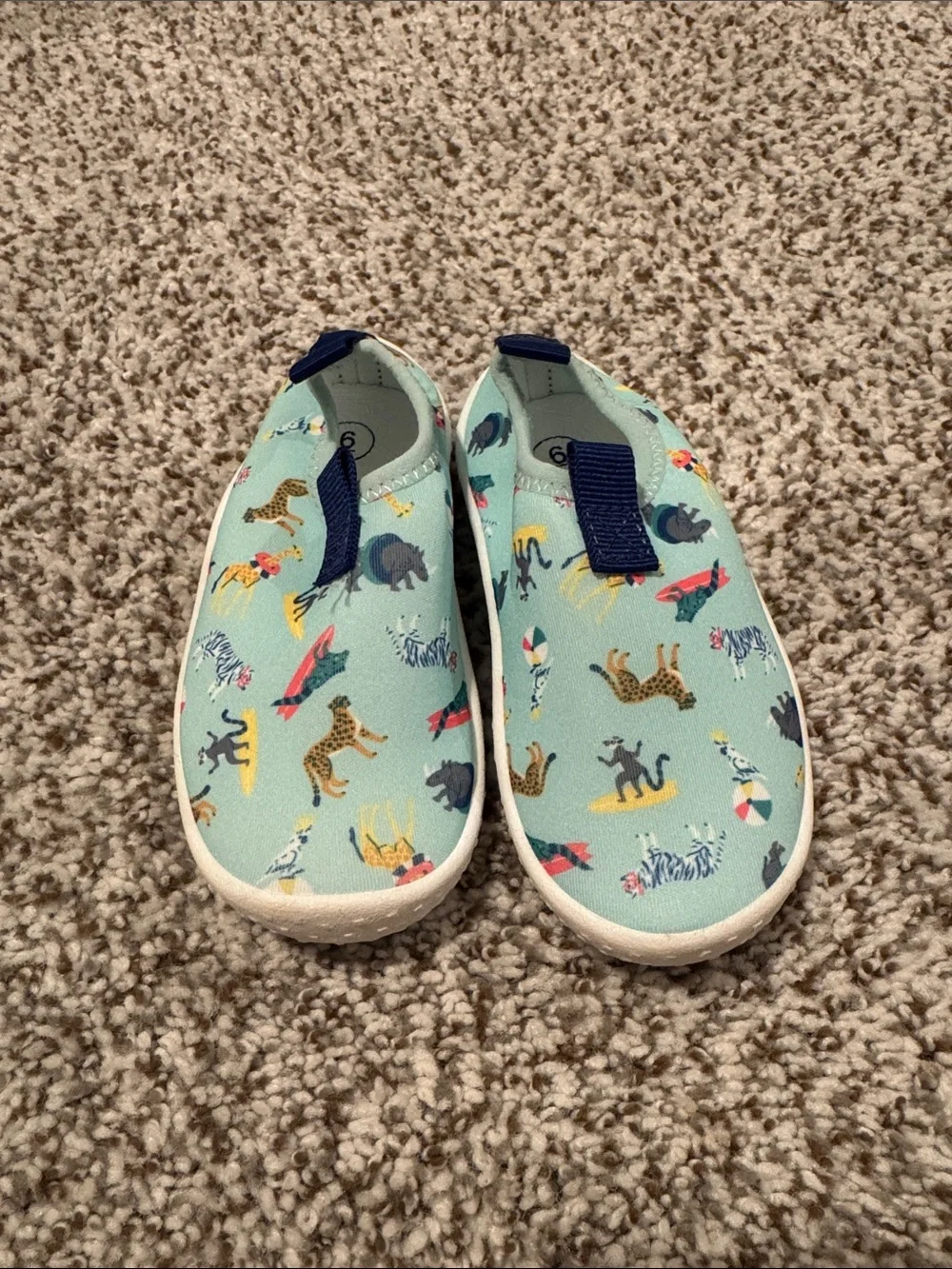 Cat & Jack Mint Green Animal-Print Slip-On Water Shoes with Navy Accents